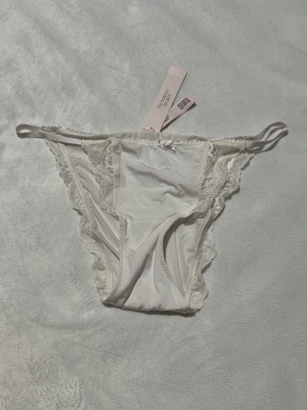Victoria's Secret White Lace Trim Bikini Panty NWT Satin Bow Wedding Bridal M
